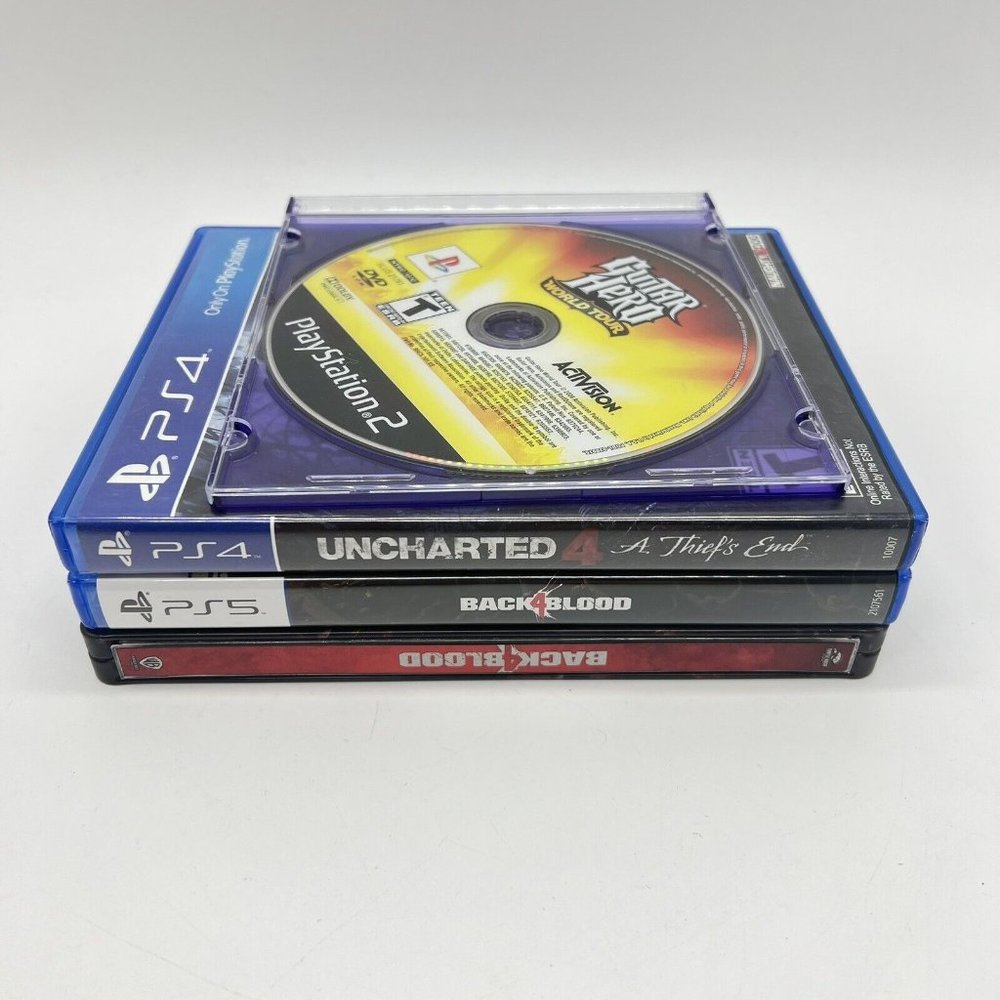 PlayStation Video Game Bundle‎ Back 4 Blood PS5 Uncharted Ps4 & Guitar Hero PS2